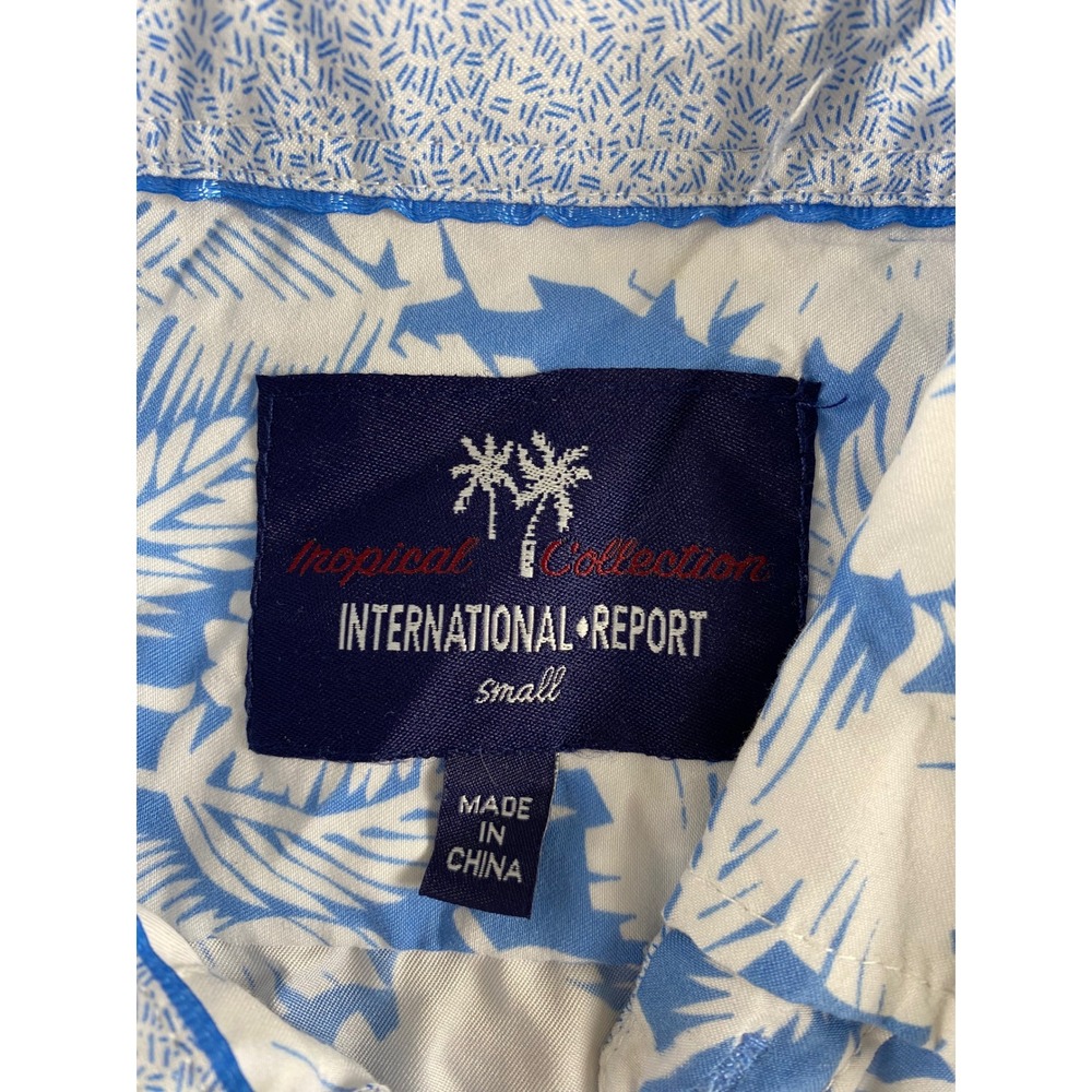 International Report Mens Small Blue White Palm Leaf Tropical Button Down Shirt - Picture 2 of 8